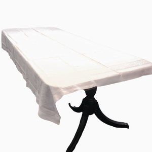 Vintage Unbranded Large 78"X102" White Dining Table Tablecloth 11 Napkins Flaws